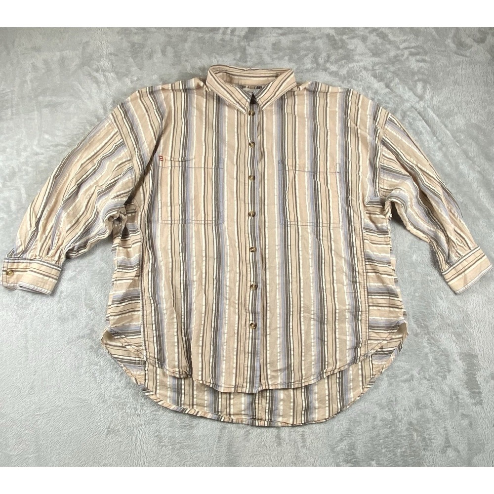 BDG Bell Button-Down Shirt Urban Outfitters Striped Oversized Long Sleeve Top L